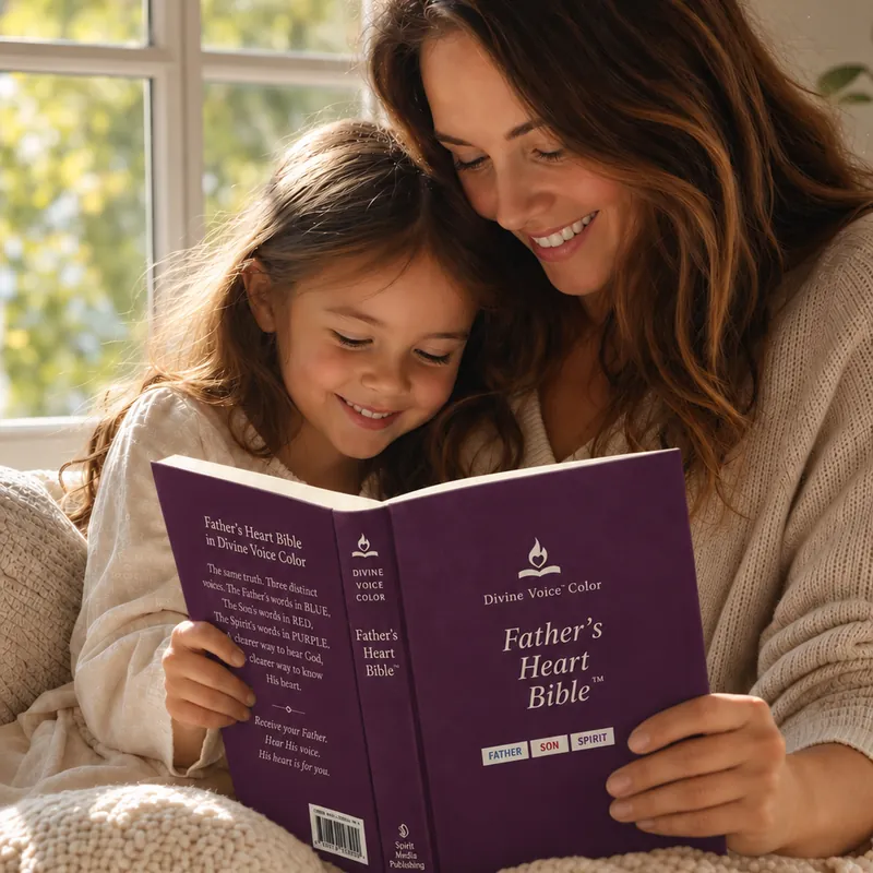 A mother and daughter reading the Plum edition of the Father's Heart Bible