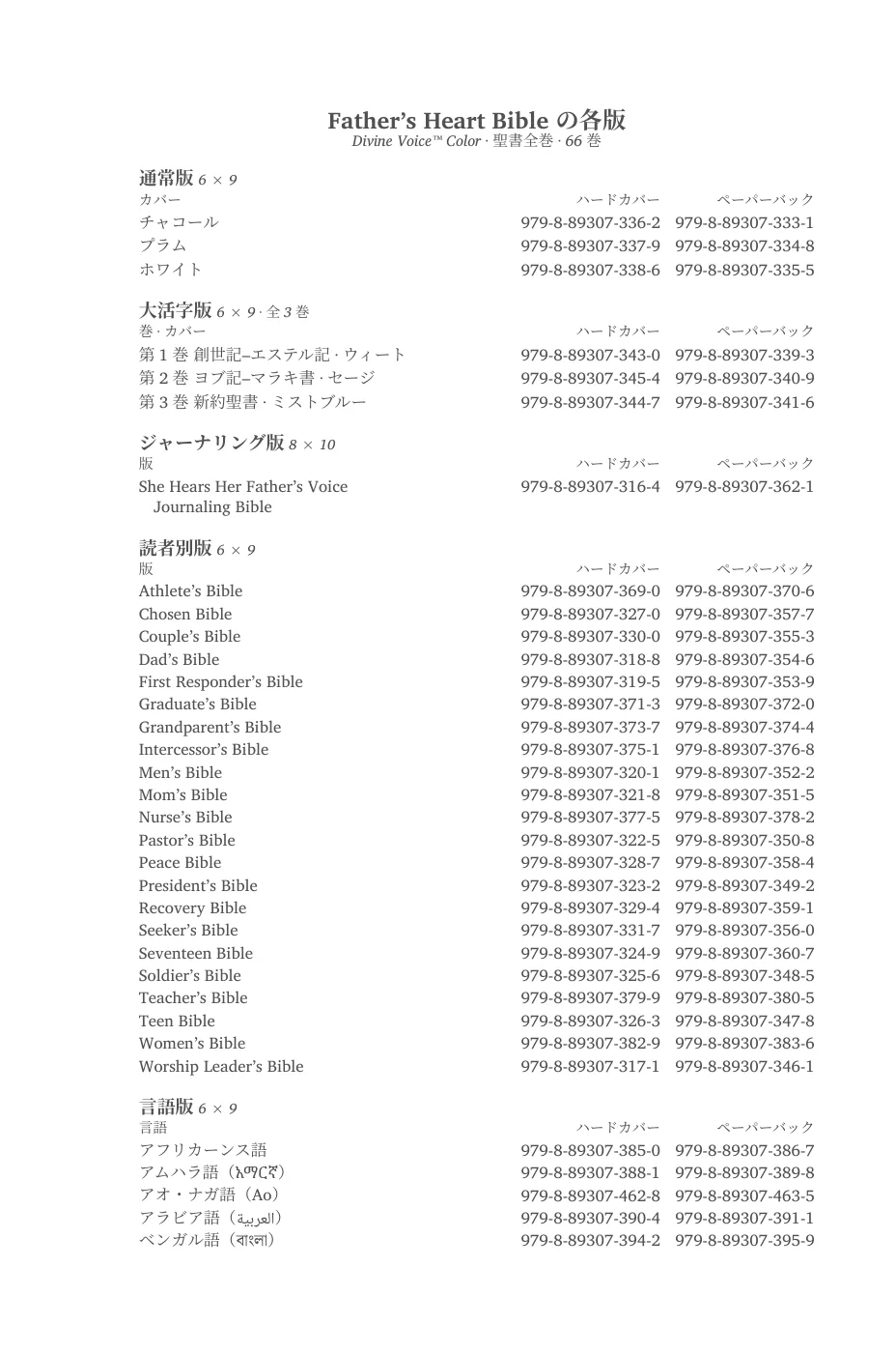 Father’s Heart Bible の各版 — sample page 3 of 58