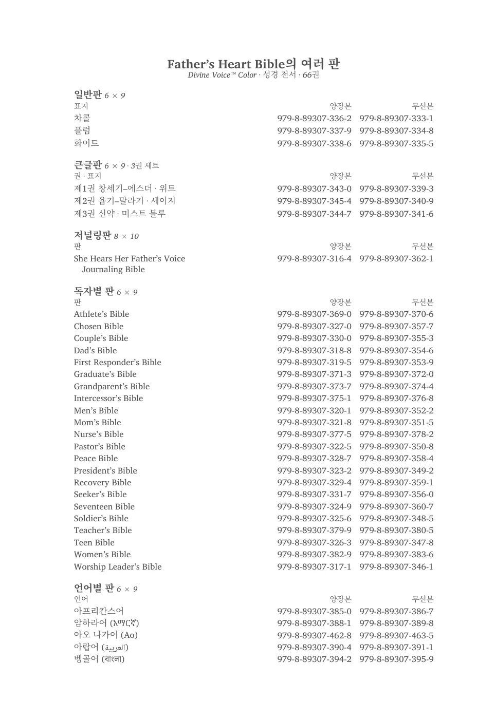 Father’s Heart Bible의 여러 판 — sample page 3 of 58